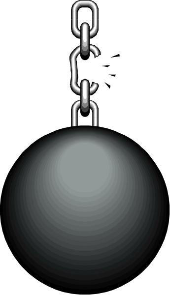 The image shows a black silhouette of an anchor with two chains hanging from it against a white background on its left side.