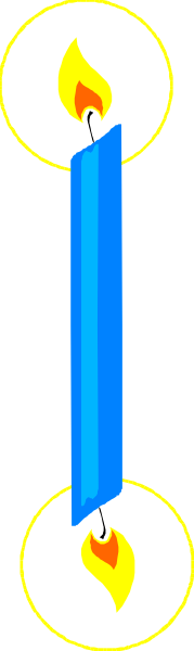 The image shows a blue vertical bar with three yellow flames on it against a gray background.