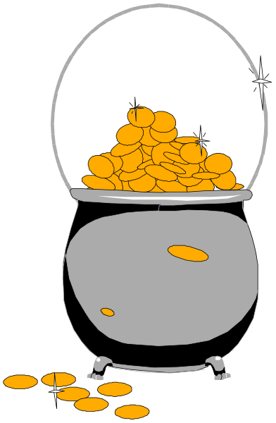 The illustration shows a cartoon of an ice cream cone filled with gold coins pouring out into a bucket below it on what appears to be a black background.