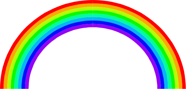 The image shows a rainbow with two arches on either side of it against a grey background.
