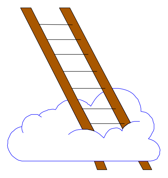 The image shows a cartoon of two brown ladders with clouds on top against a black background.