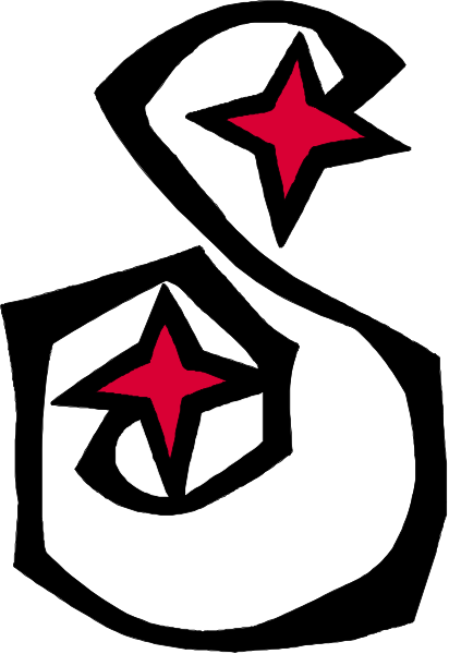 The logo consists of a stylized letter 'S' with two stars on either side atop it, resembling an emblem often associated with sports teams.