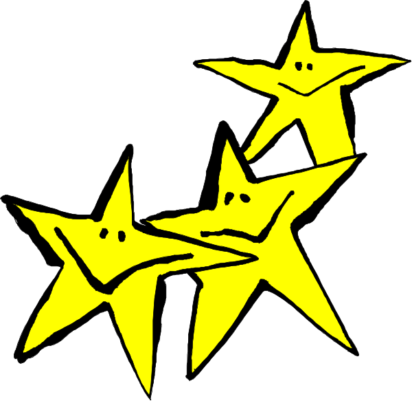 The image shows a group of four yellow star shapes with faces drawn on them, arranged to look like stars dancing together against an empty background.