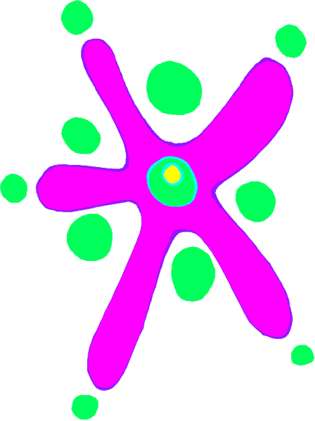 The image shows a colorful abstract design with various shapes that resemble flowers against a white background.
