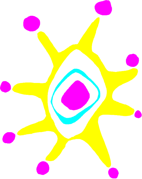 The image shows a colorful abstract design with various shapes including stars, flowers, and other geometric forms against a white background.
