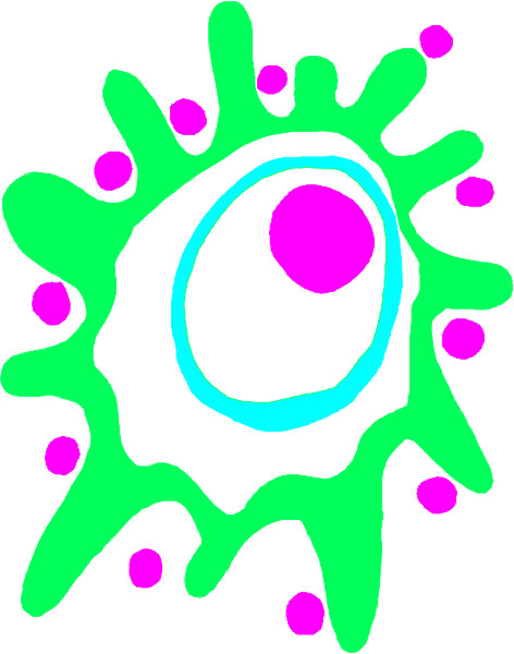 The image shows a colorful illustration of an eye with green pupils surrounded by pink dots on what appears to be paper.