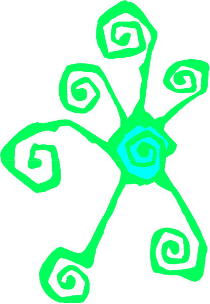 The image shows a green swirl with three smaller spirals on it against a white background.