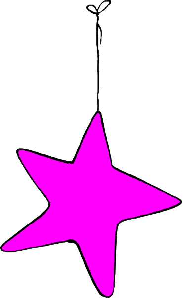 The image shows a purple star with an antenna on top against a gray background that has stripes of black and white running horizontally across it from left to right.