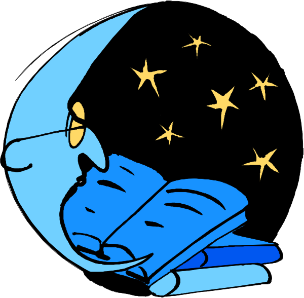 The illustration shows a cartoon of an open book with pages that resemble stars at nighttime inside it, suggesting reading before bed; above this scene is another depiction showing what appears to be two eyes peeking out from behind the moon and stars in the sky, giving the impression they are looking down upon or observing the sleeping reader.