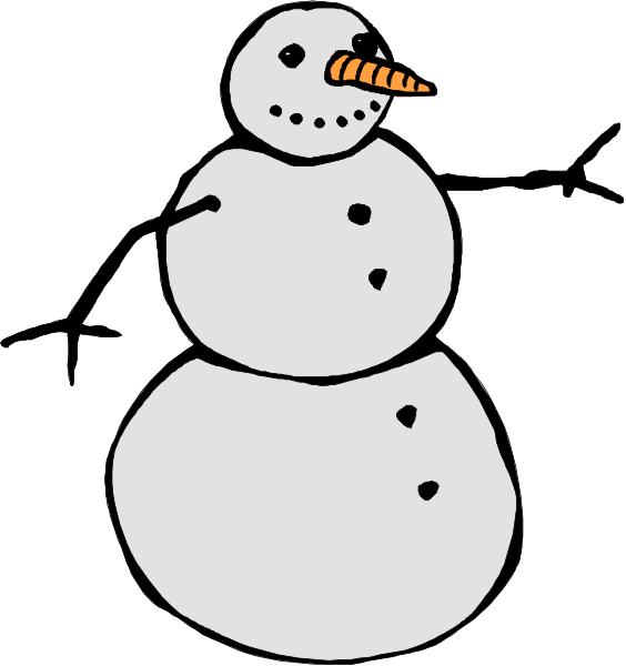 The image shows a simple line drawing of two snowmen standing side by side with their arms outstretched as if dancing; one is on top of another in an upright position against a plain background.