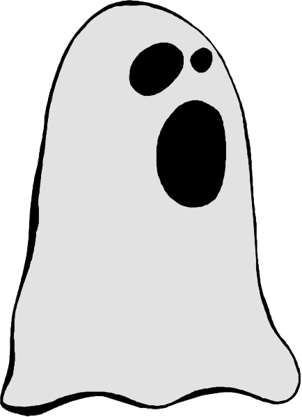 The image shows a simple black and white line drawing of an animated ghost character with its mouth open as if screaming.