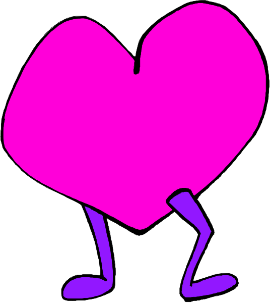 The image shows a pink heart with two arms standing upright on either side of it against a gray background.