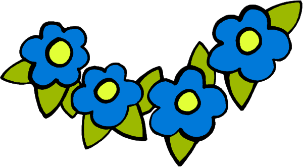 The image shows a blue flower with green leaves on it against a white background.