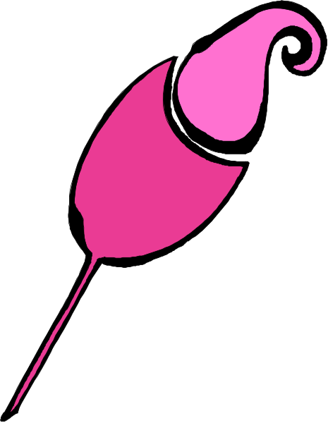 The image shows a pink lollipop with swirls on it against a white background.