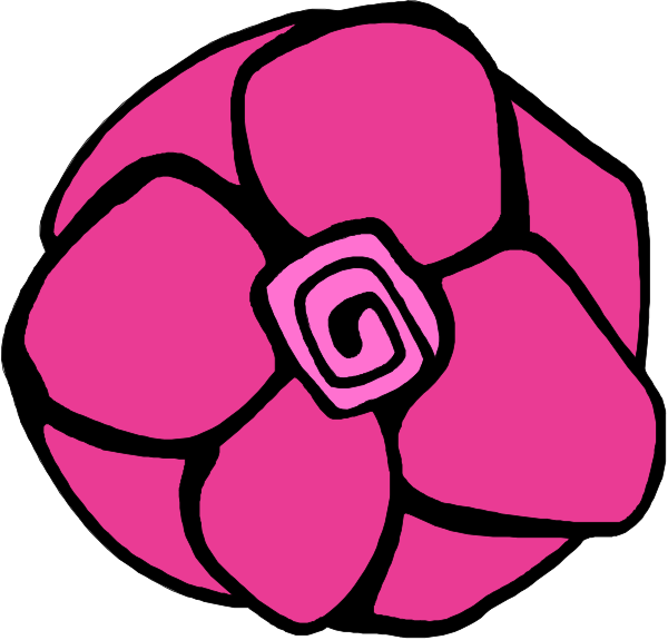The image shows a pink flower with six petals on its left side and an open center revealing what appears to be another smaller floral design inside it; there is no text present in this clip-art illustration, which has been stylized for coloring purposes.