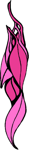 The image shows a pink flame with black outlines on either side of it against a grey background.