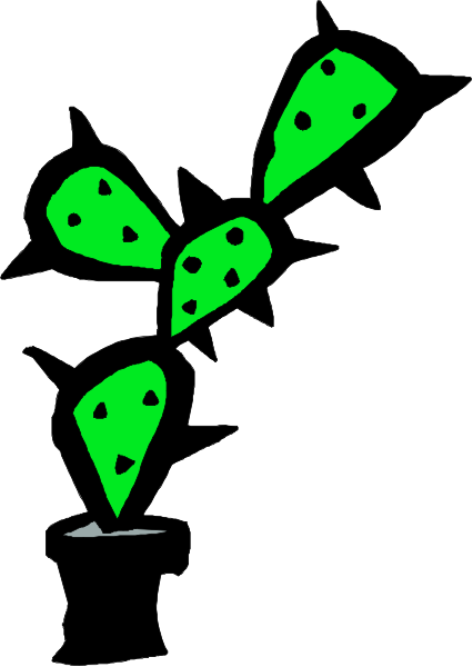 The image shows a cartoon of three cacti with spikes on top growing out from what appears to be an empty planter pot in front of them against a white background.