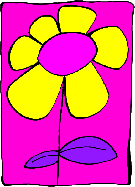 The picture shows a colorful flower with six petals against a pink background on an envelope stamp design.