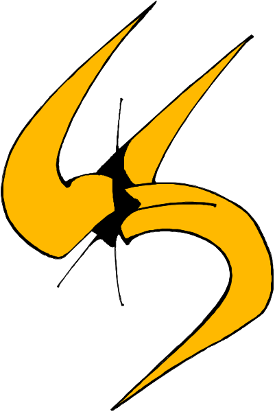 The image shows a stylized graphic of an abstract design resembling two intertwined shapes with sharp angles; it is monochromatic in color scheme but has shades that give depth to its form, and there's no text present within this small clip-art image.