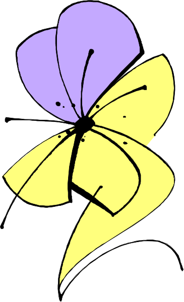 The image shows a stylized purple flower with yellow petals on it against a white background.