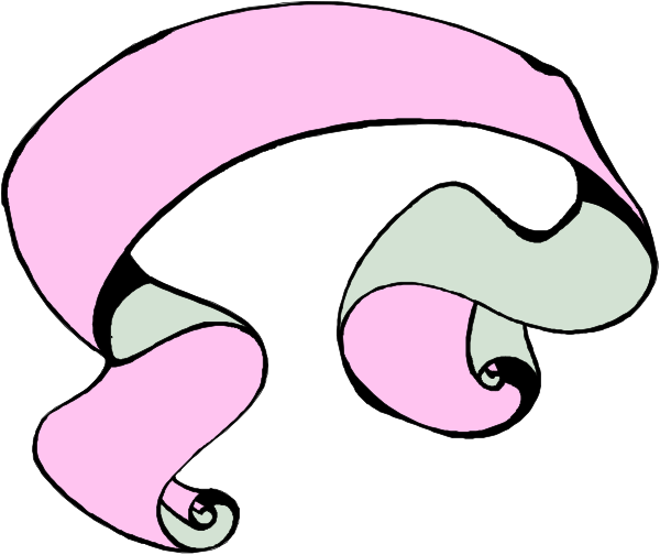 The image shows a stylized pink swirl with two curved lines forming an abstract shape against a white background.