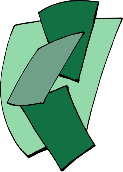 The image shows a stylized graphic of an abstract design resembling folded paper with geometric shapes such as triangles in various shades of green on a white background.