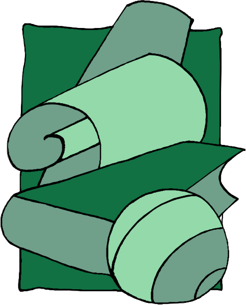 The image shows a green box with two rolls of paper inside it against an abstract background that resembles folded papers.