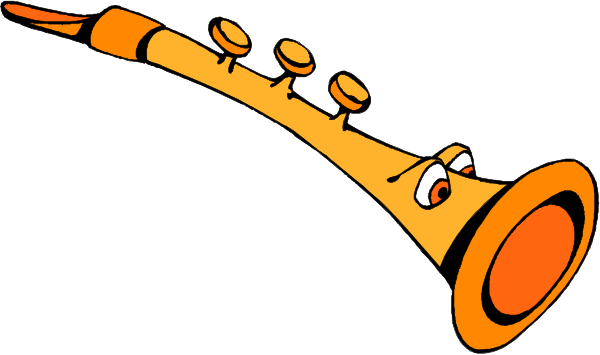 The image shows a cartoon saxophone with eyes playing music against an unadorned background.