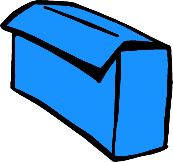 The image shows a blue box with an open top on its side against a white background.