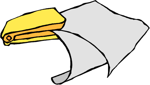 The image shows a hand holding two pieces of paper with arrows pointing to them from above; there is no text present in this clip-art illustration.