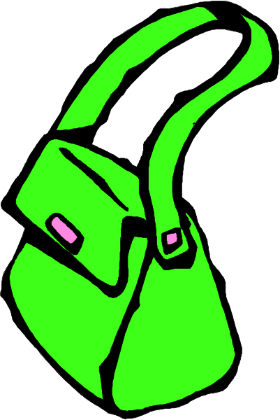 The image shows a green handbag with straps against a white background.