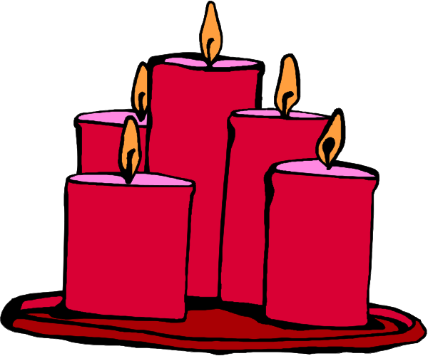 The illustration shows a collection of red candles arranged on top of each other inside an open book with pages visible at both ends; there is no text present in this image.