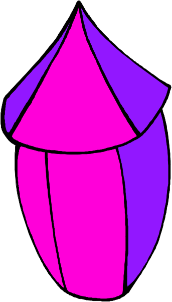 The image shows a purple cone with an opening at its top against a gray background that has black stripes on it.