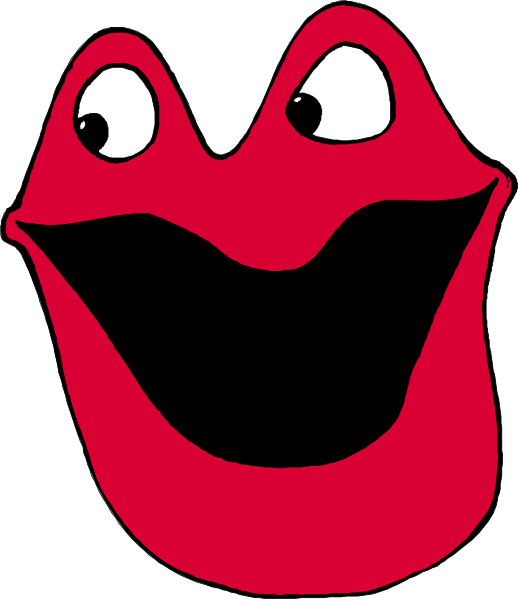 The image shows a red cartoon mouth with teeth on it against a white background.