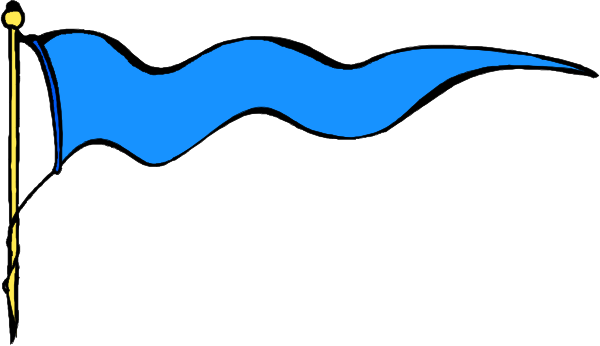 The image shows a blue flag on top of an object that resembles water with waves depicted by lines extending from it to either side.