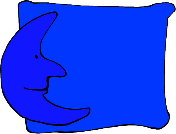 The image shows a blue crescent moon on top of an abstract background with two white shapes that resemble eyes looking up at it from below.