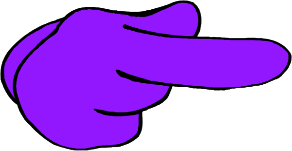 The image shows a purple finger pointing at something with an exaggerated gesture on what appears to be a gray background.
