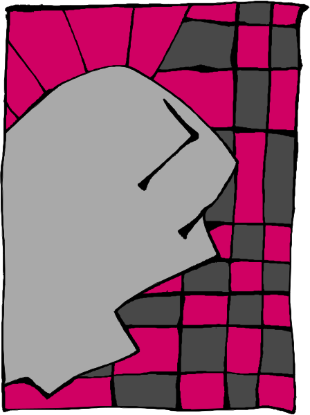 The image shows a black and white checkered pattern with an abstract figure that appears to be humanoid on it.