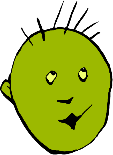 The image shows a cartoon of an alien with green skin looking surprised at something off to its right side.