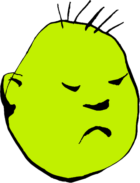 The image shows a cartoon of an angry face with spiky hair on top of it.