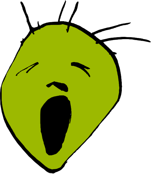 The image shows a cartoon of an alien with big eyes that appears to be screaming or yelling.