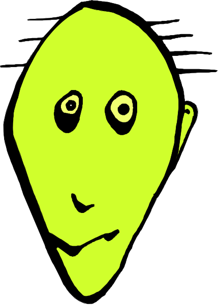 The image shows a cartoon of an animated character with exaggerated facial features such as large eyes and eyebrows, depicted against a plain background in black ink on white paper.