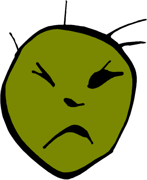 The image shows a cartoon of an angry face with green skin on it.