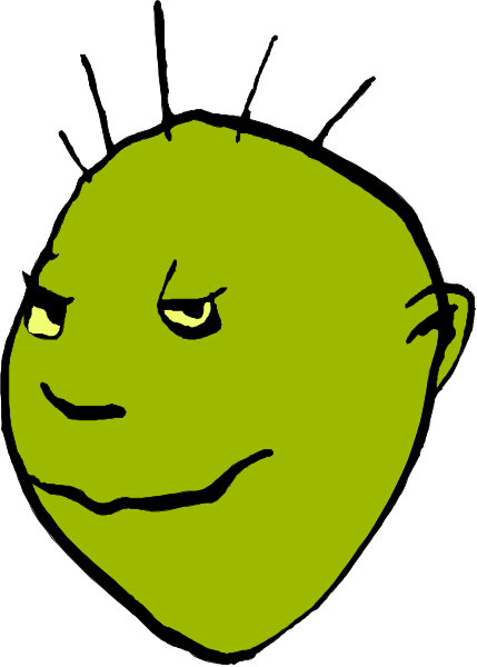 The image shows a cartoon of an angry face with spiky hair against a white background.