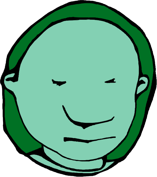 The image shows a cartoon of an adult male with glasses sitting down next to what appears to be a green plant on his head. He has short hair and is wearing a white shirt.