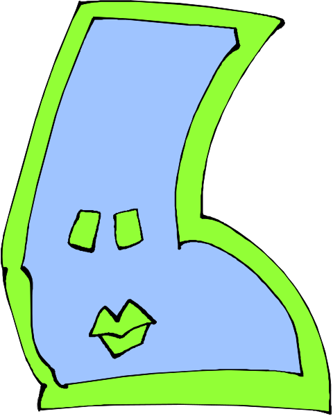 The image shows a simple line drawing of an abstract shape resembling a stylized letter 'A' with two small dots for eyes on top left corner against white background.
