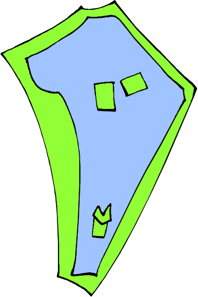 The image shows a stylized map with various shapes representing different areas of landmasses on it.