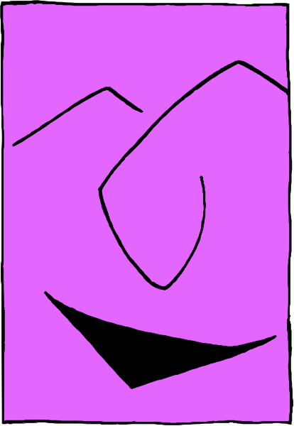 The image shows a purple square with an abstract design that resembles a face on it.
