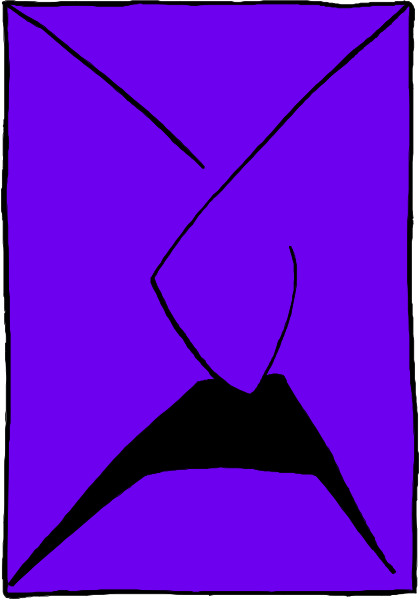 The image shows a purple sign with an abstract design resembling a stylized letter 'x' on it.