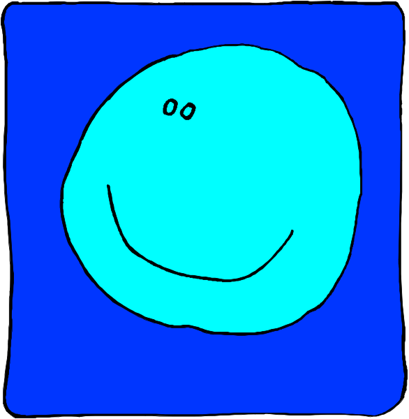 The image shows a blue smiley face with two eyes on it against a white background.